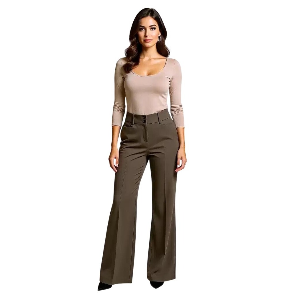 Alfani Curvy Fit Wide Leg Trouser Dress Pants Brown Size 4 NWT
